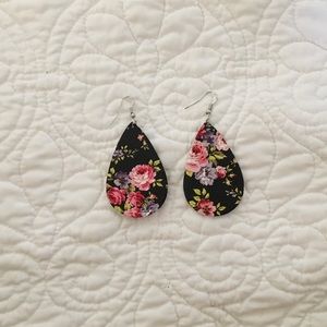 Rose Floral Leatherette Drop Earrings